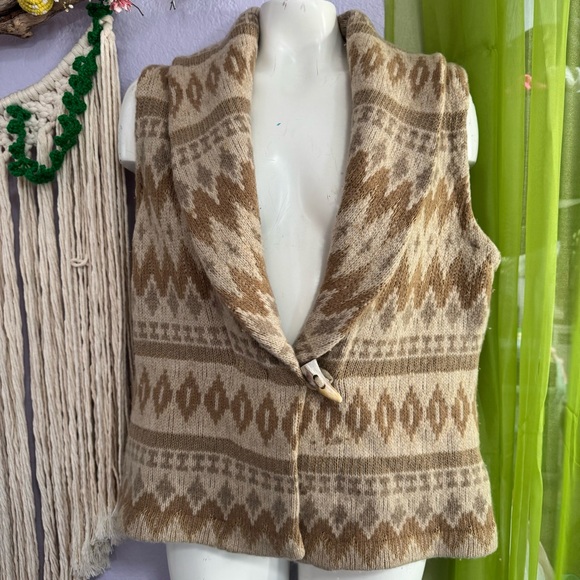 Vintage Ralph Lauren Aztec Knit Wool Blend Sweater Vest Size L - Picture 1 of 8